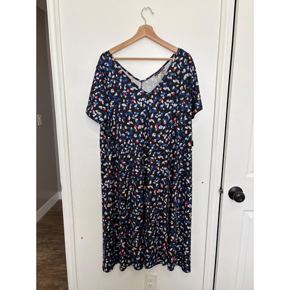 Roaman's Women's Plus Size Ultrasmooth V-Neck Swing Dress – Multi – Size 14-16 - Picture 2 of 4